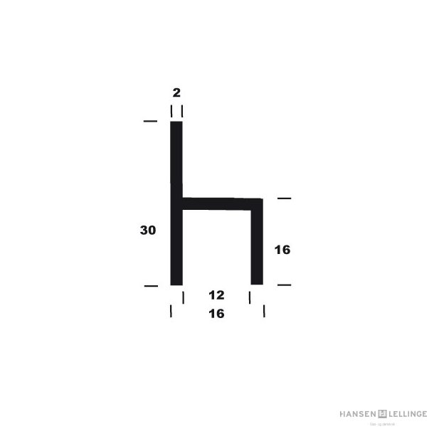 H-profil alu B16*H30/16*2