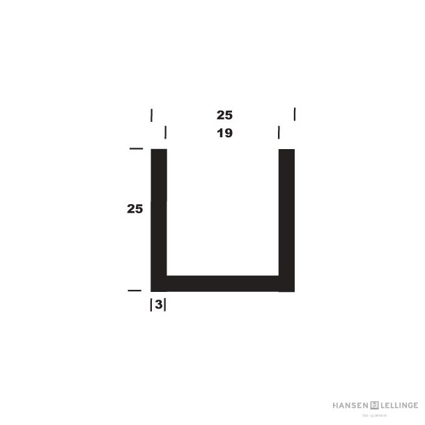U-profil alu B25*H25*3