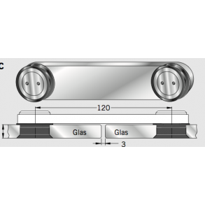 Dorma 29.148 Manet glas-/glas undersnke c/c 120 mm 180°, undersnket 