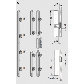 Dorma 29.546 Manet pinolstang 25*270 mm m/punktbeslag undersnket st (2 stk.) f/pinolbeslag