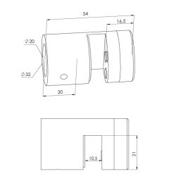 Vandret glasbeslag for 20 mm
