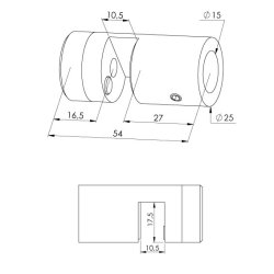Vandret glasbeslag for 15 mm