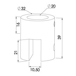 Lodret glasbeslag for 20 mm