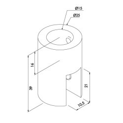 Lodret glasbeslag for 15 mm