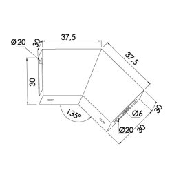 135&deg; vgbeslag for 20x20 mm