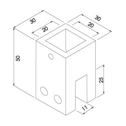 Lodret glasbeslag for 20x20 mm