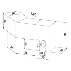 135&deg; glasbeslag for 20x20 mm