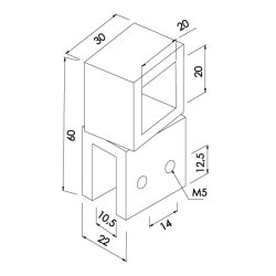 360&deg; justerbart glasbeslag for 20x20 mm