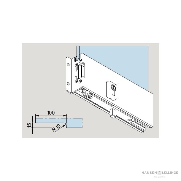 Dorma 40.796/798 TP Easy Safe bundskinne venstre/h�jre m/elblik og riglel�s f/BTS-indsats, alu natur  Max.1.200 mm