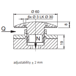 PS 7016 VA-24 punktholder 60 hul 32 for glas 21-24 mm Rundt hoved