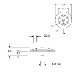 Spejlbeslag med huller, 20 mm