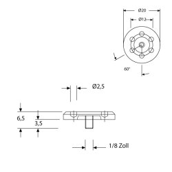 Fladt spejlbeslag med huller, 20 mm