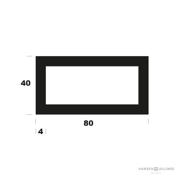 Firkantprofil alu B40*H80*4
