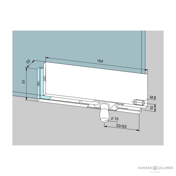 Dorma 03.120 PT30 overglasbeslag med pinol, 10 mm 